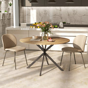 4 Seat Round Dining Table Industrial Style with Wood Effect Top and Black Steel Frame for Kitchen
