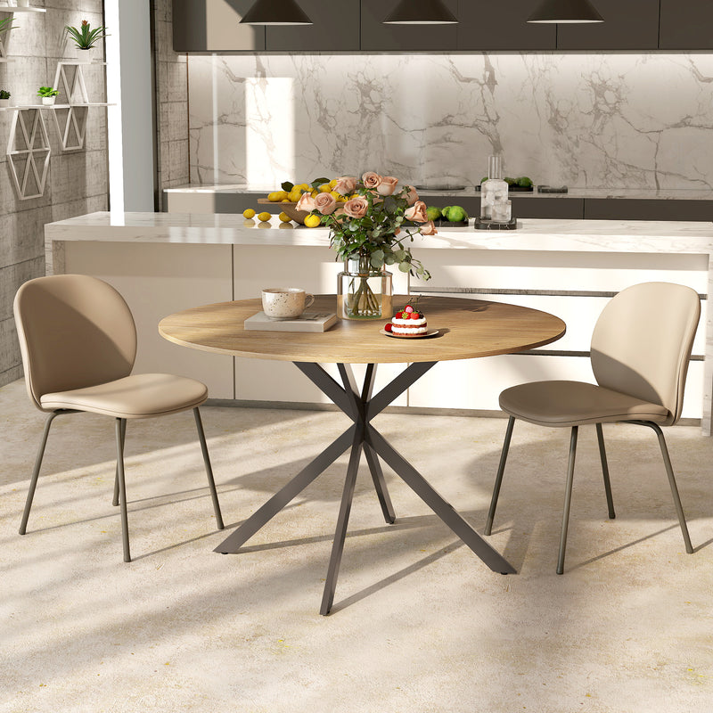 4 Seat Round Dining Table Industrial Style with Wood Effect Top and Black Steel Frame for Kitchen