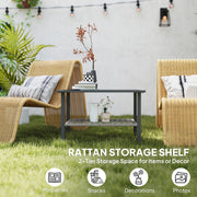 Outdoor Rattan Coffee Table with Tempered Glass Top and Storage Shelf for Patio Balcony Mixed Grey by Outsunny