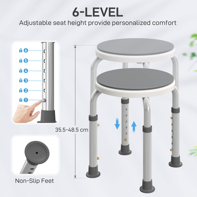 Height Adjustable Swivel Shower Chair With Non Slip Feet For Elderly And Disabled, Grey Homcom