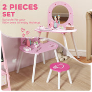 Kids Vanity Table with Mirror and Stool for Bedroom or Nursery Ages 3 to 6 Pink AOSOM