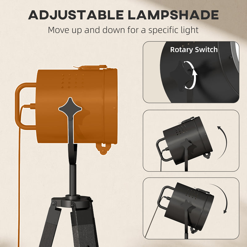 Industrial Tripod Floor Lamp With Adjustable Height For Living Room Or Bedroom, Black