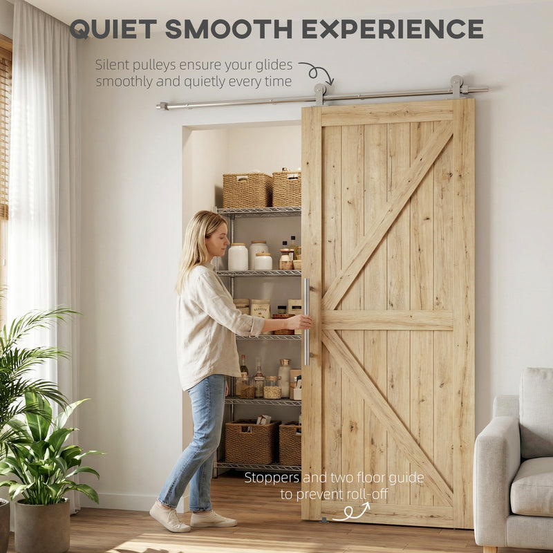 Sliding Door Hardware Kit for Quiet Wooden Doors Indoor or Outdoor Use Silver Tone AOSOM