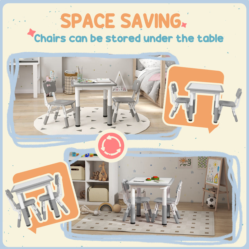 Height Adjustable Toddler Table and Chair Set 3 Piece Activity Set for Playroom, Grey