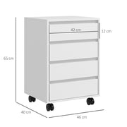 White Four Drawer Office Filing Cabinet with Wheels by HOMCOM