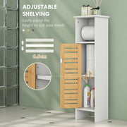 White Bathroom Storage Cabinet With Toilet Roll Holder Ideal For Compact Spaces