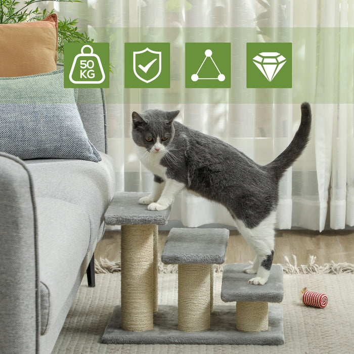 Grey 3 Step Pet Stairs for Cats and Dogs Soft Ladder with Non Slip Surface by PawHut