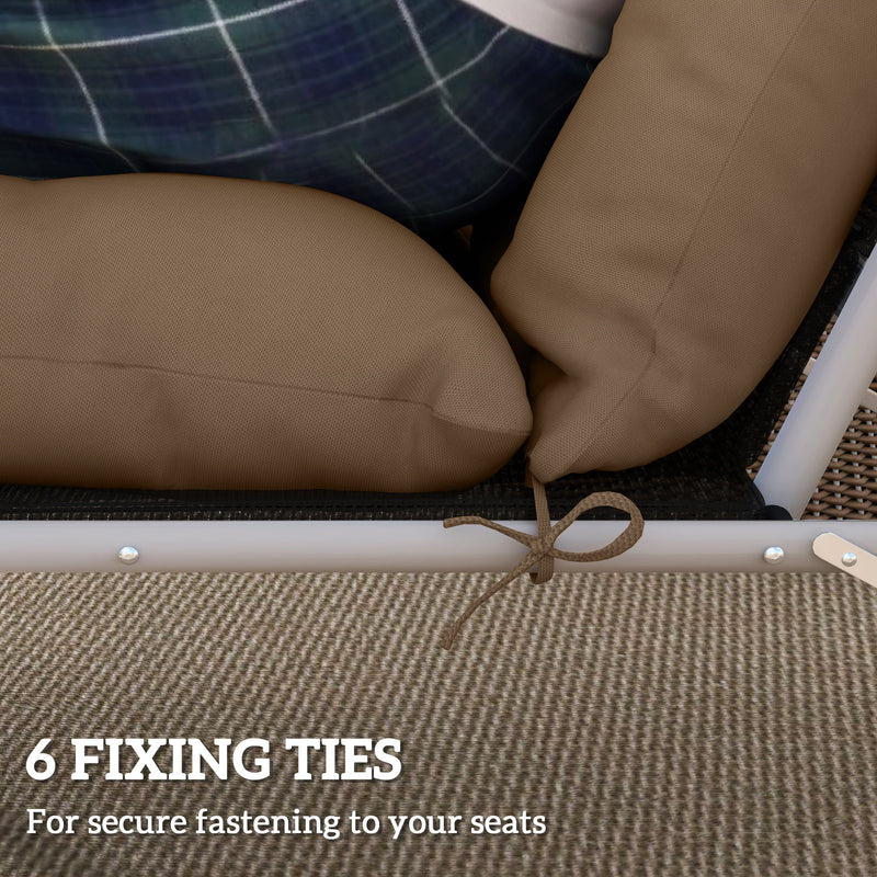 Set of 2 Khaki Sun Lounger Cushions 190x56x10cm UPF20+ Thick Sunbed Pads with Ties by Outsunny