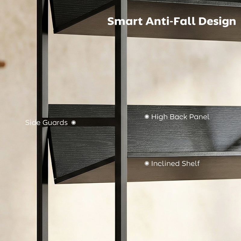 5 Tier Bookcase and Room Divider with Anti Fall Shelves for Organised Storage Black AOSOM