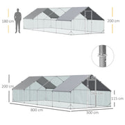 PawHut Chicken Run Galvanised Walk-in Chicken Coop Hen Poultry House Cage Rabbit Hutch with Water-Resist Cover, 3 x 8 x 2m AOSOM