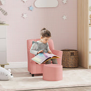 2 Piece Kids Sofa Set with Footrest for Bedroom or Playroom Supportive Design, Pink
