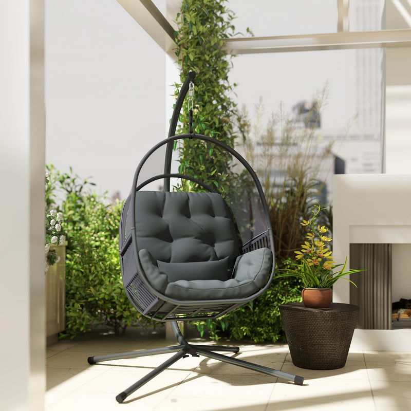 Dark Grey Hanging Egg Chair with Stand and Cushions for Garden or Indoor Use by Outsunny