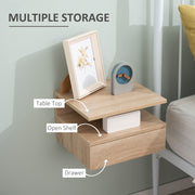 Set of Two Wall Mounted Bedside Tables with Storage Shelves Space Saving Oak Finish