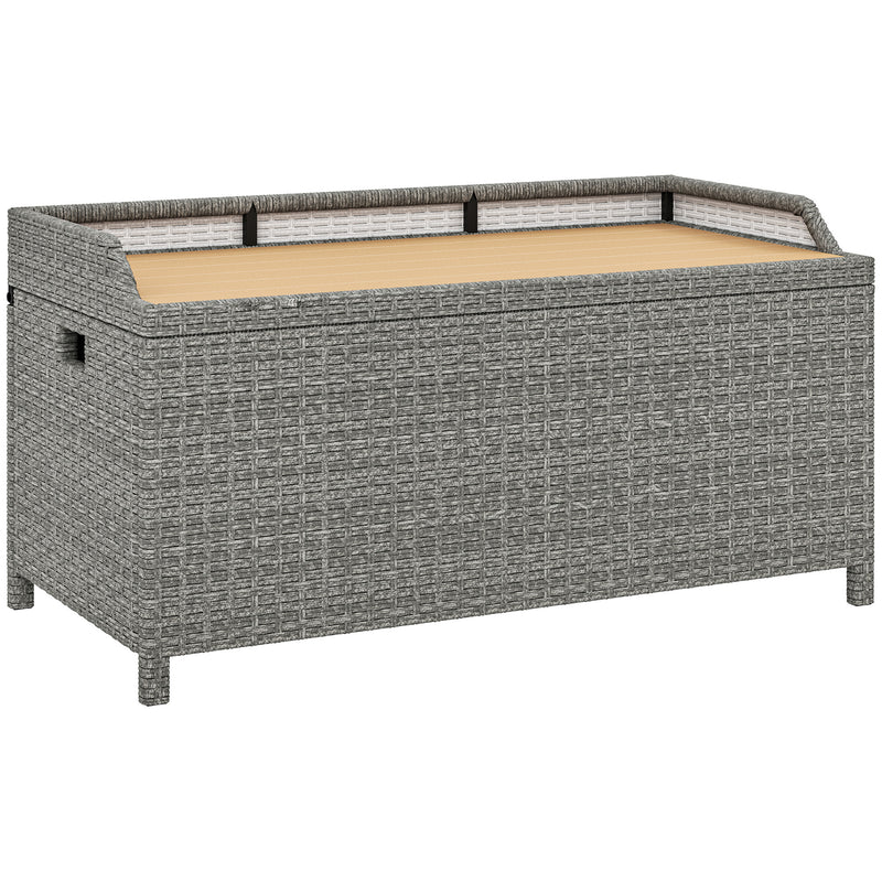 Grey 130L Rattan Garden Storage Box with Seat for Outdoor Use by Outsunny