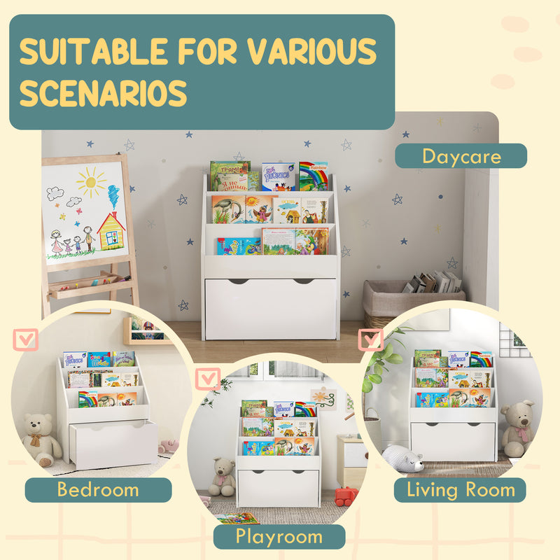 Kids Bookcase with Shelves and Drawer for Bedroom or Playroom Storage White AOSOM