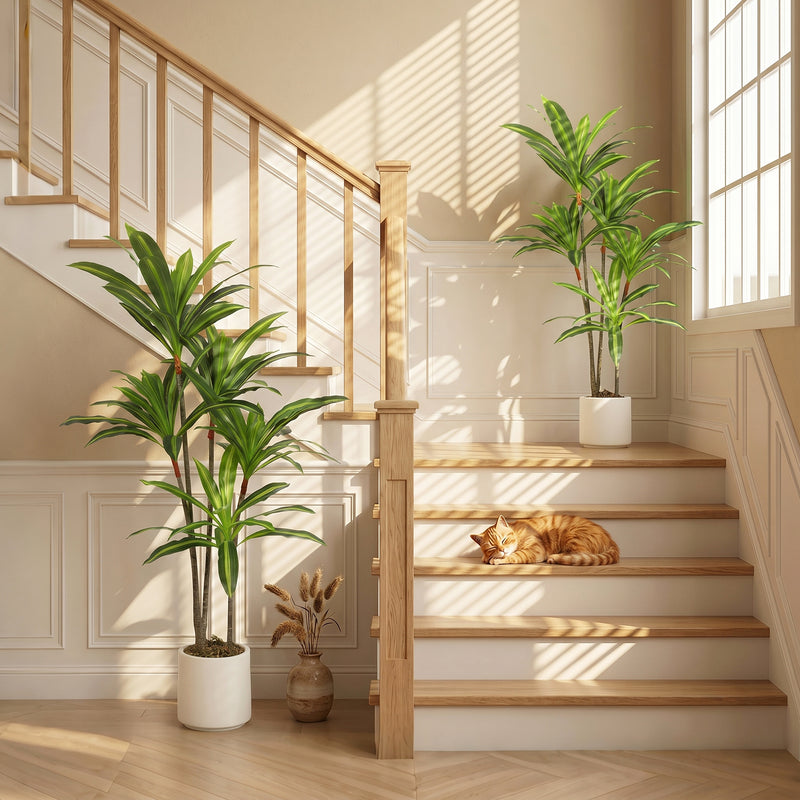 Artificial Dracaena Trees Set of 2 for Easy Year Round Indoor Greenery Green