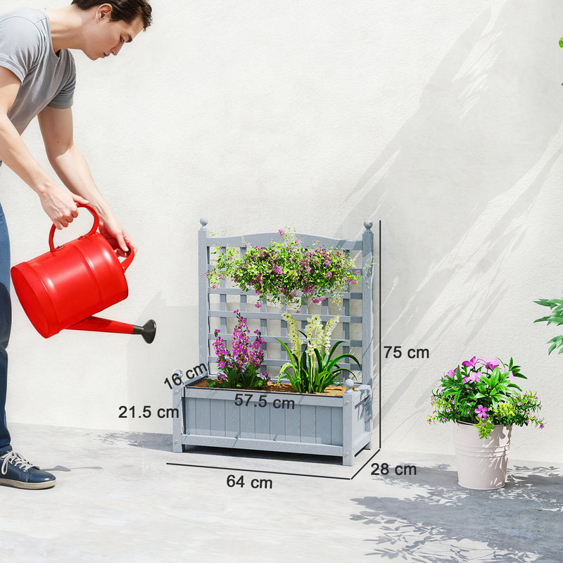 Wooden Raised Garden Planter With Trellis For Climbing Plants Indoor Outdoor Grey Outsunny