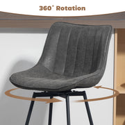 Set of 2 Faux Leather Swivel Bar Stools with Adjustable Height for Kitchen Island Grey