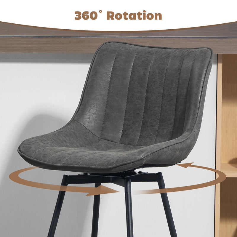 Set of 2 Faux Leather Swivel Bar Stools with Adjustable Height for Kitchen Island Grey