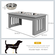 Raised Dog Feeding Station with Adjustable Stand and Steel Bowls for Medium Dogs, Grey