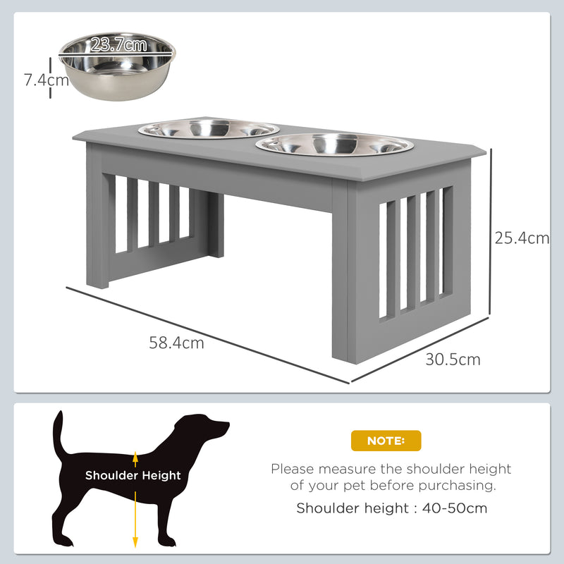 Raised Dog Feeding Station with Adjustable Stand and Steel Bowls for Medium Dogs, Grey