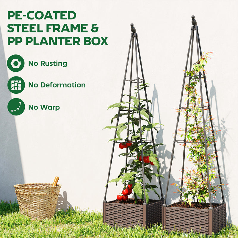 Raised Garden Planter Box with Trellis Self Watering and Drainage for Outdoor Use Grey AOSOM