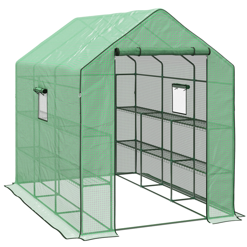 Walk In Garden Greenhouse With 12 Shelves And Roll Up Door For Plants Green