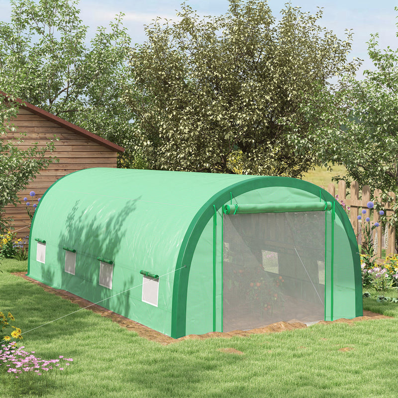 Large Polytunnel Greenhouse With Mesh Door Windows And Plant Labels For Garden Growing Green AOSOM