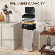50L Stainless Steel Sensor Bin With Hands Free Automatic Lid For Kitchen Silver AOSOM
