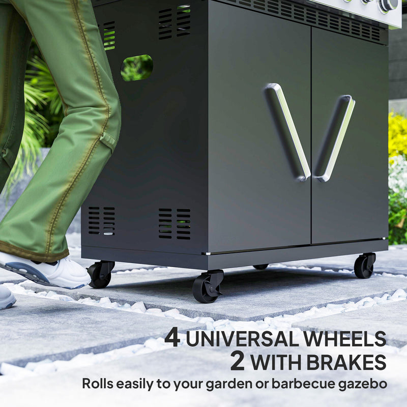 Black 4+1 Burner Gas BBQ Grill with Clear View Lid and Side Table for Outdoor Cooking by Outsunny