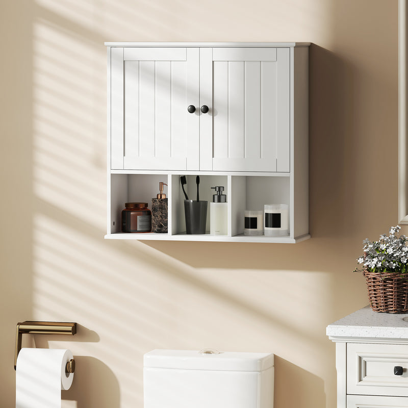 Wall Mounted Bathroom Cabinet With Adjustable Shelf And Open Storage Compartments White