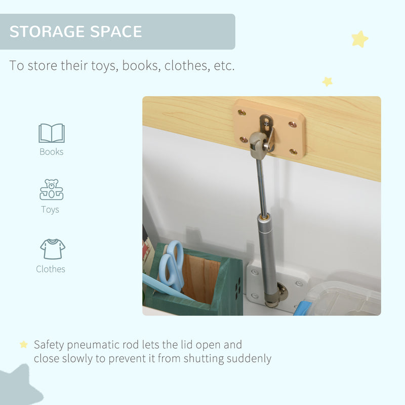 Wooden Toy Storage Bench with Safety Lid Doubles as Seat and Organiser, White