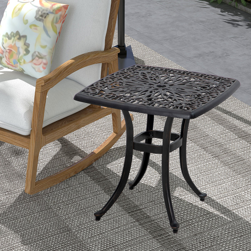Cast Aluminium Square Bistro Table with Umbrella Hole for Garden and Balcony Bronze by Outsunny