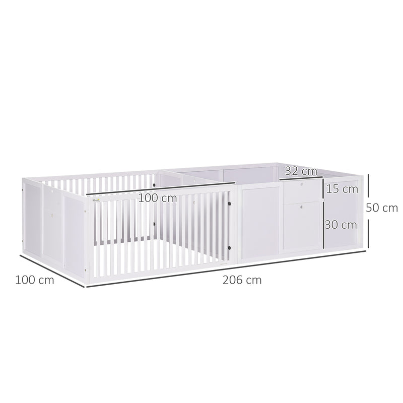 7 Panel Puppy Playpen with 3 Doors and Two Room Whelping Box for Indoor Use White