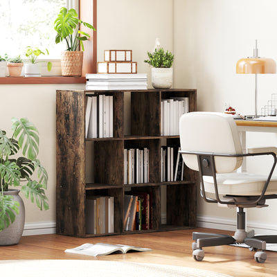 Nine Cube Storage Shelf Unit With Open Compartments For Home or Office, Rustic Brown