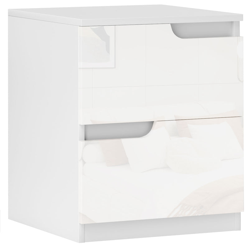 White High Gloss Bedside Table With 2 Drawers by HOMCOM