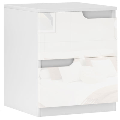 White High Gloss Bedside Table With 2 Drawers by HOMCOM