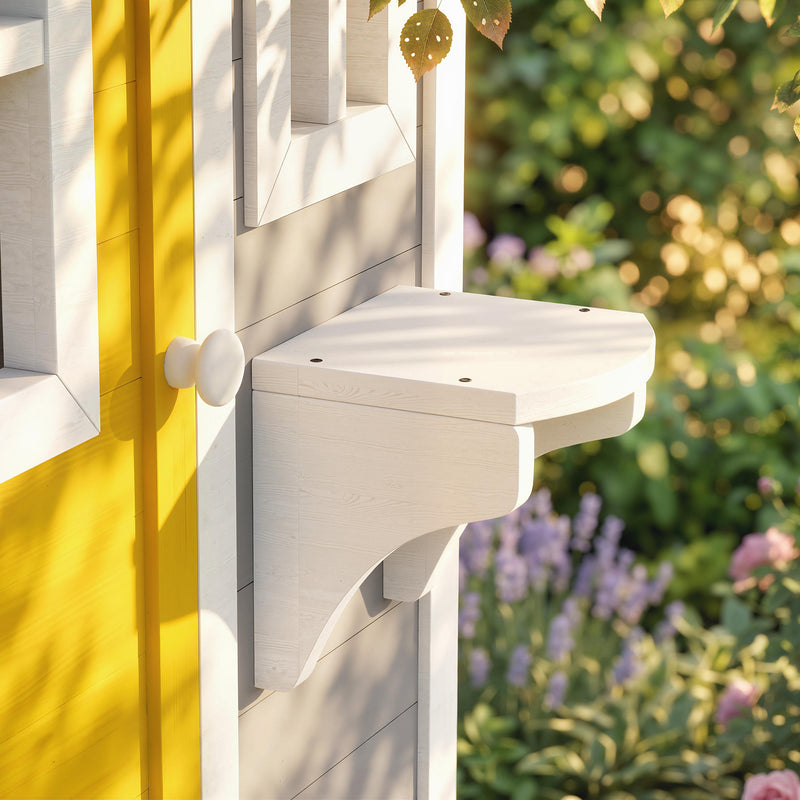 Wooden Outdoor Playhouse for Children with Planter Boxes and Weatherproof Shelter Grey Yellow White Outsunny