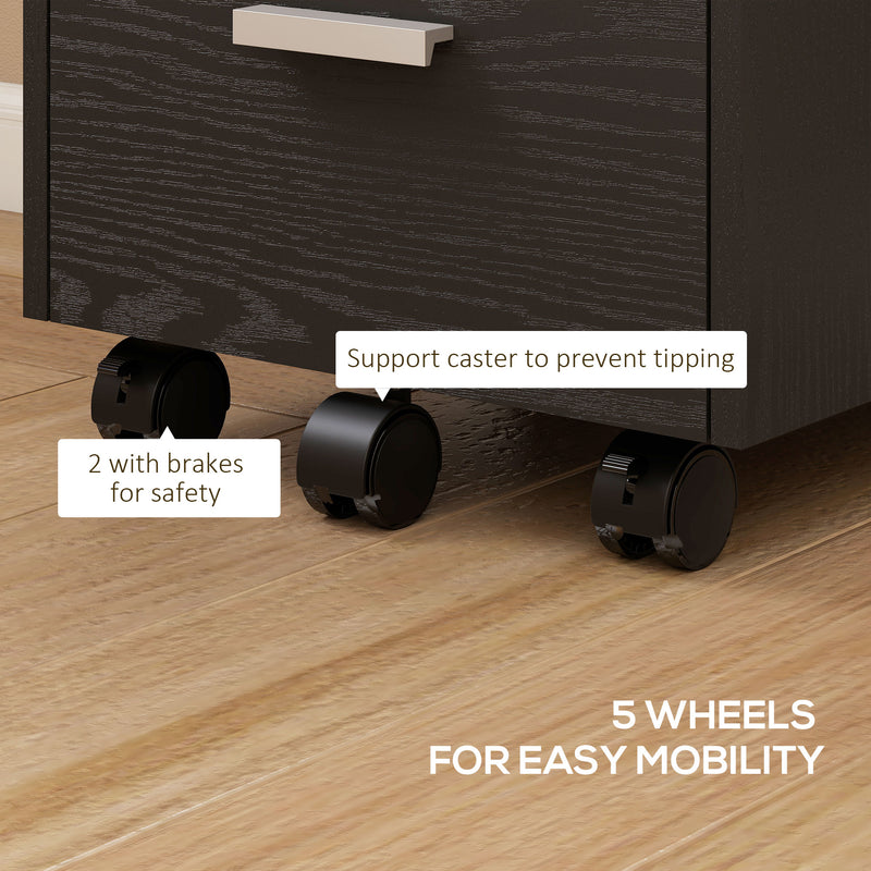 Mobile 3 Drawer Rolling Office Filing Cabinet With Edged Top For A4 And Letter Files, 39W x 40D x 65Hcm