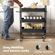 3 Tier Metal Storage Trolley With Wheels And Mesh Baskets For Home Organisation Black