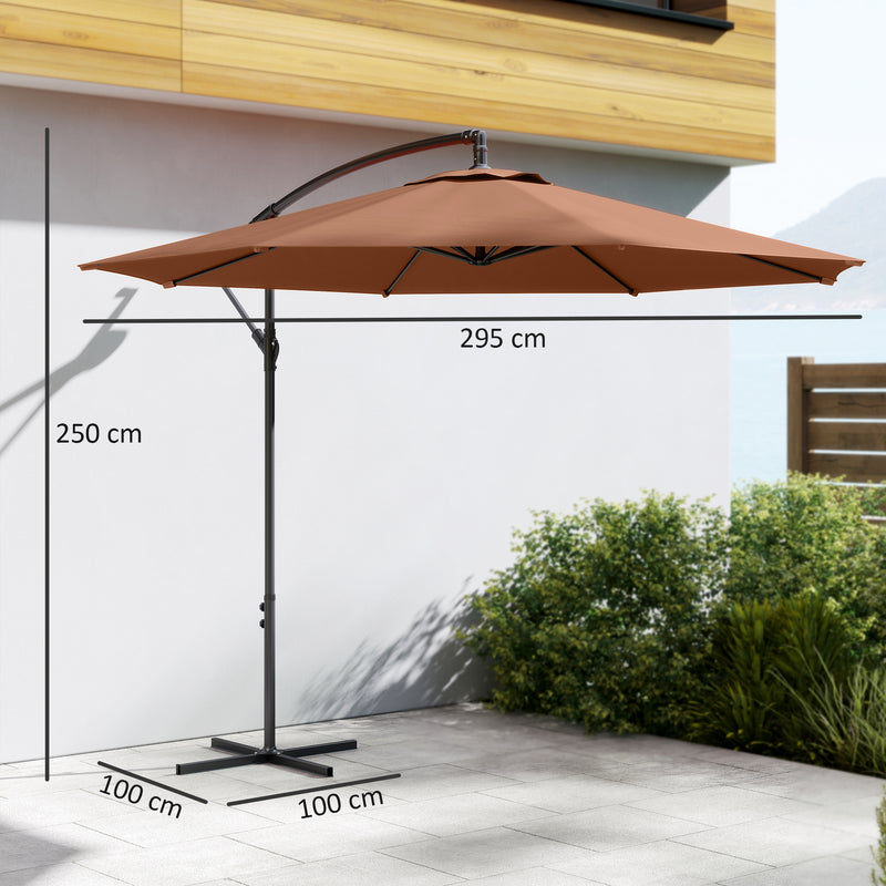 Cantilever Garden Parasol with Adjustable Shade and Crank Handle for Patio or Outdoor Use Coffee AOSOM