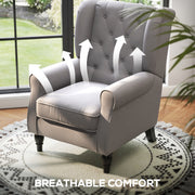 Wingback Accent Chair With Wooden Frame And Button Tufting For Living Room Or Bedroom Grey