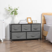 Grey Chest of 5 Fabric Drawers with Wooden Top for Bedroom and Living Room by HOMCOM