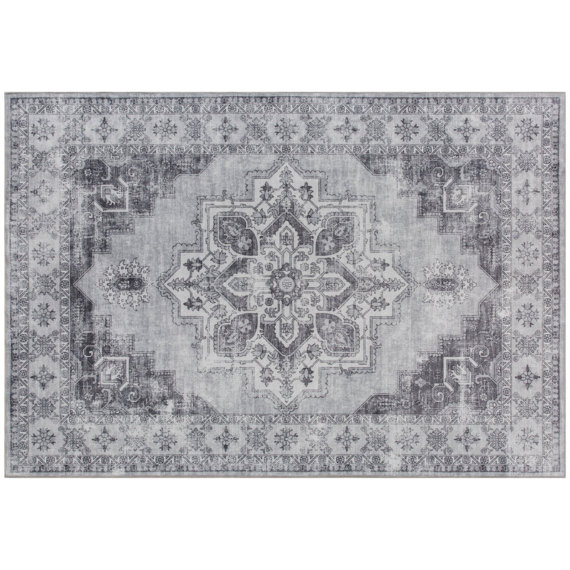 Large Vintage Flannel Area Rug Non Slip Washable Carpet for Living Room or Bedroom Grey