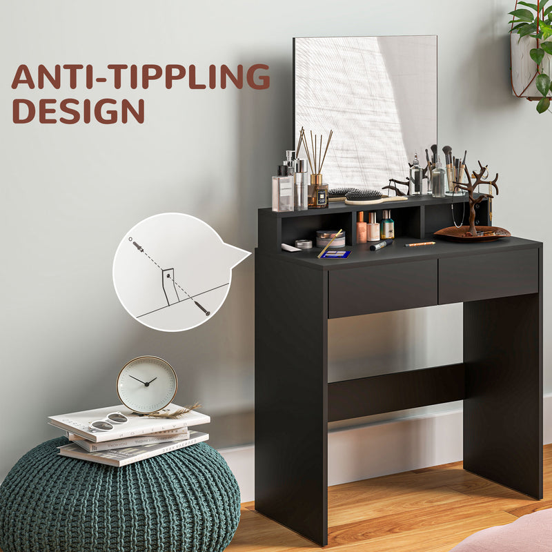 Dressing Table with Mirror and Drawers for Bedroom Storage and Organisation Black