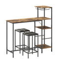 Breakfast Bar Table and Stools Set with Shelving and Glass Racks for Small Kitchens Rustic Brown AOSOM
