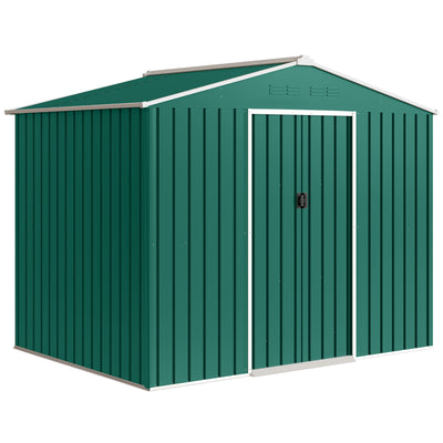 Metal Garden Shed with Sliding Doors and Weatherproof Storage for Tools and Equipment Green Outsunny