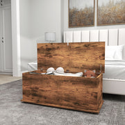 Rustic Brown 113L Storage Chest With Flip-Top Lid and Safety Hinges for Living Room by HOMCOM