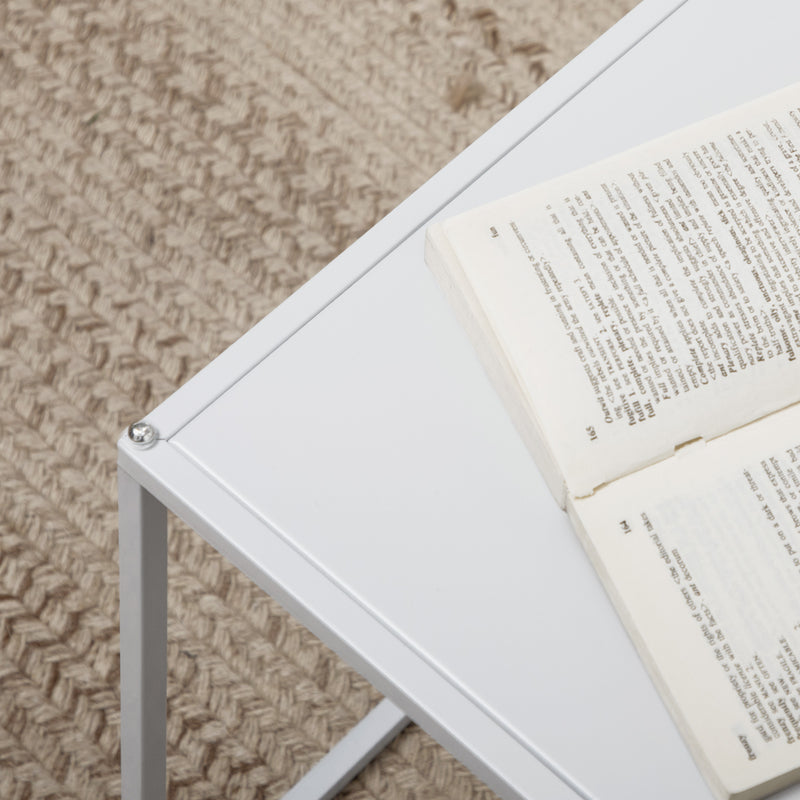 White Modern Nesting Coffee Tables Set of 2 with Steel Frame for Living Room