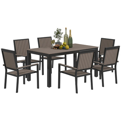 6 Seater Garden Dining Set with Stackable Chairs Aluminium Frame Brown by Outsunny
